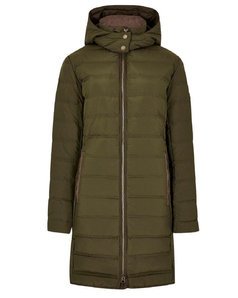 Olive coloured Dubarry Ballybrophy Quilted Jacket on white background 