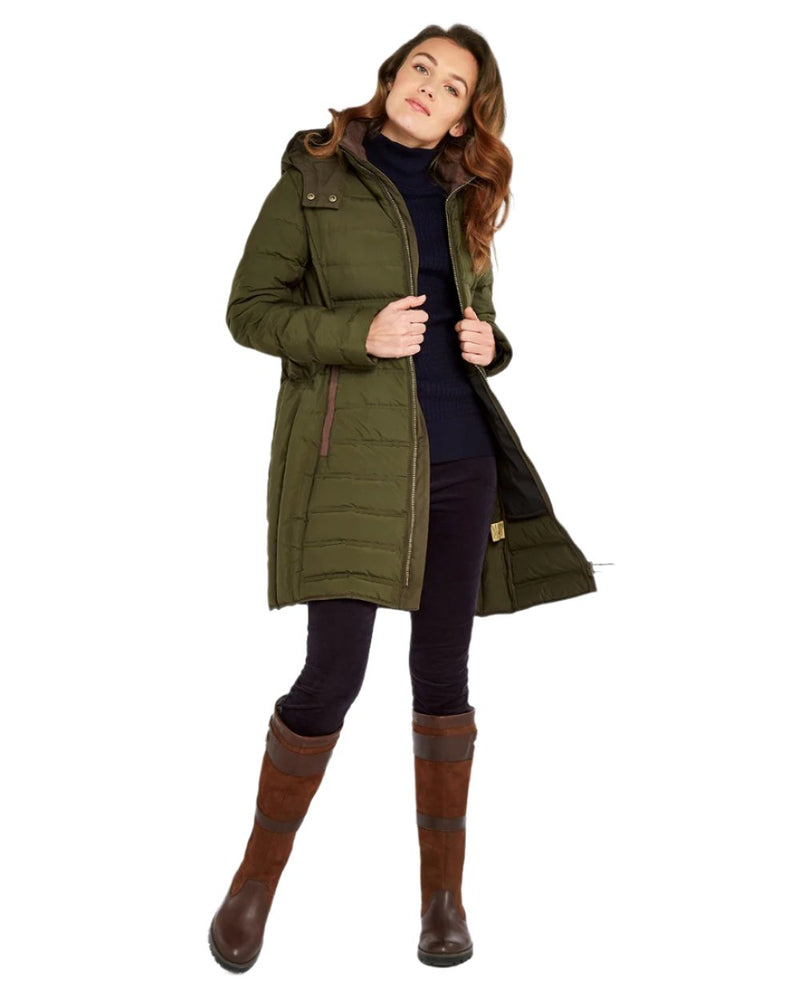 Olive Coloured Dubarry Ballybrophy Quilted Jacket On A White Background 