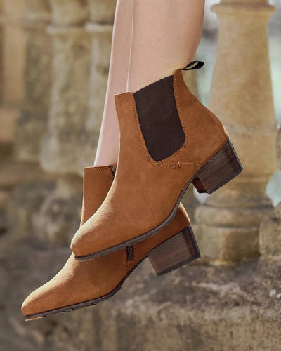 Camel coloured Dubarry Bray Chelsea Boots on rock background #colour_camel