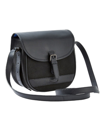 Black coloured Dubarry Clara Leather Saddle Bag on white background #colour_black