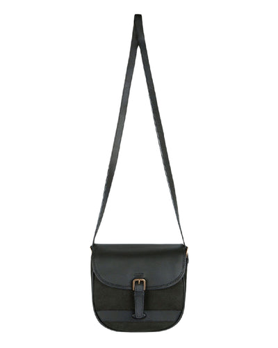 Black coloured Dubarry Clara Leather Saddle Bag on white background #colour_black