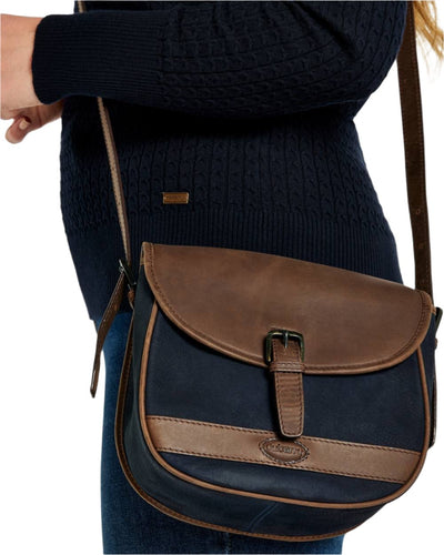 Navy Brown coloured Dubarry Clara Leather Saddle Bag on white background #colour_navy-brown