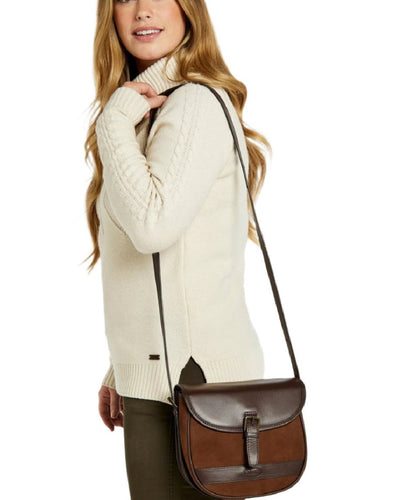 Walnut coloured Dubarry Clara Leather Saddle Bag on white background #colour_walnut