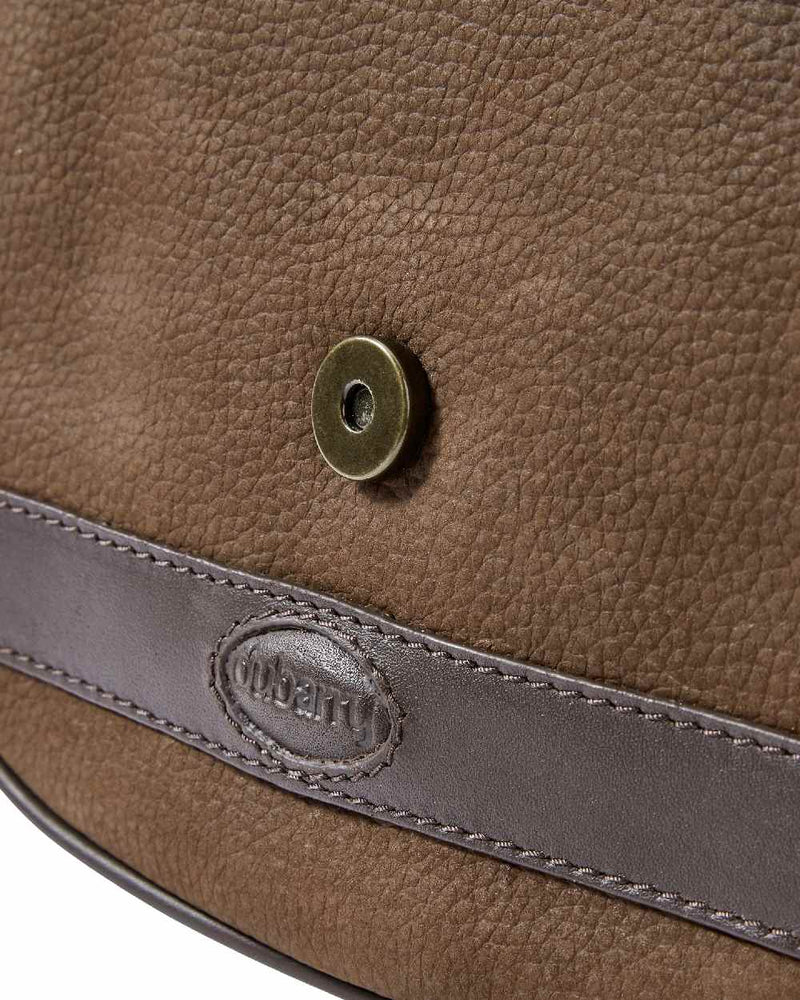 Walnut coloured Dubarry Clara Leather Saddle Bag on white background 