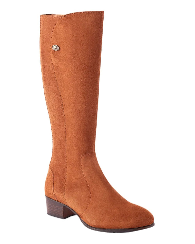 Camel coloured Dubarry Downpatrick Knee High Boots on white background 