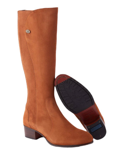 Camel coloured Dubarry Downpatrick Knee High Boots on white background #colour_camel