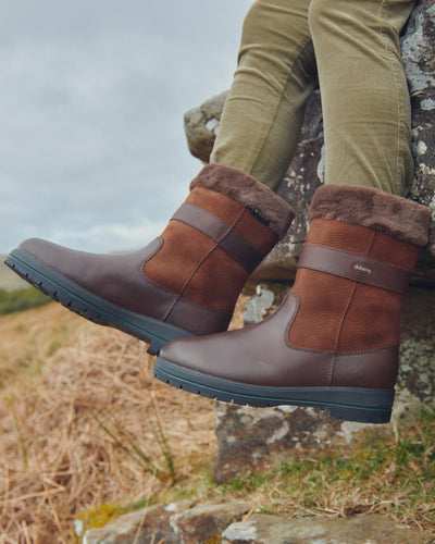 Walnut coloured Dubarry Foxrock Country Boot on grass background #colour_walnut