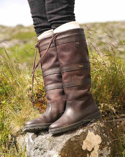 Mocha coloured Dubarry Galway Country Boots on grass background #colour_mocha