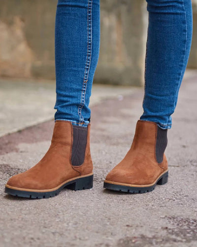 Walnut coloured Dubarry Kilcommon Chelsea Boots on road background #colour_walnut