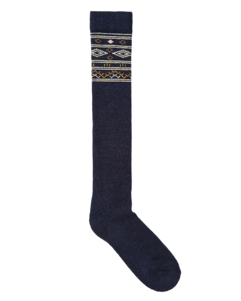 Navy Coloured Dubarry Rolestown Fair Isle Alpaca Socks on white background 