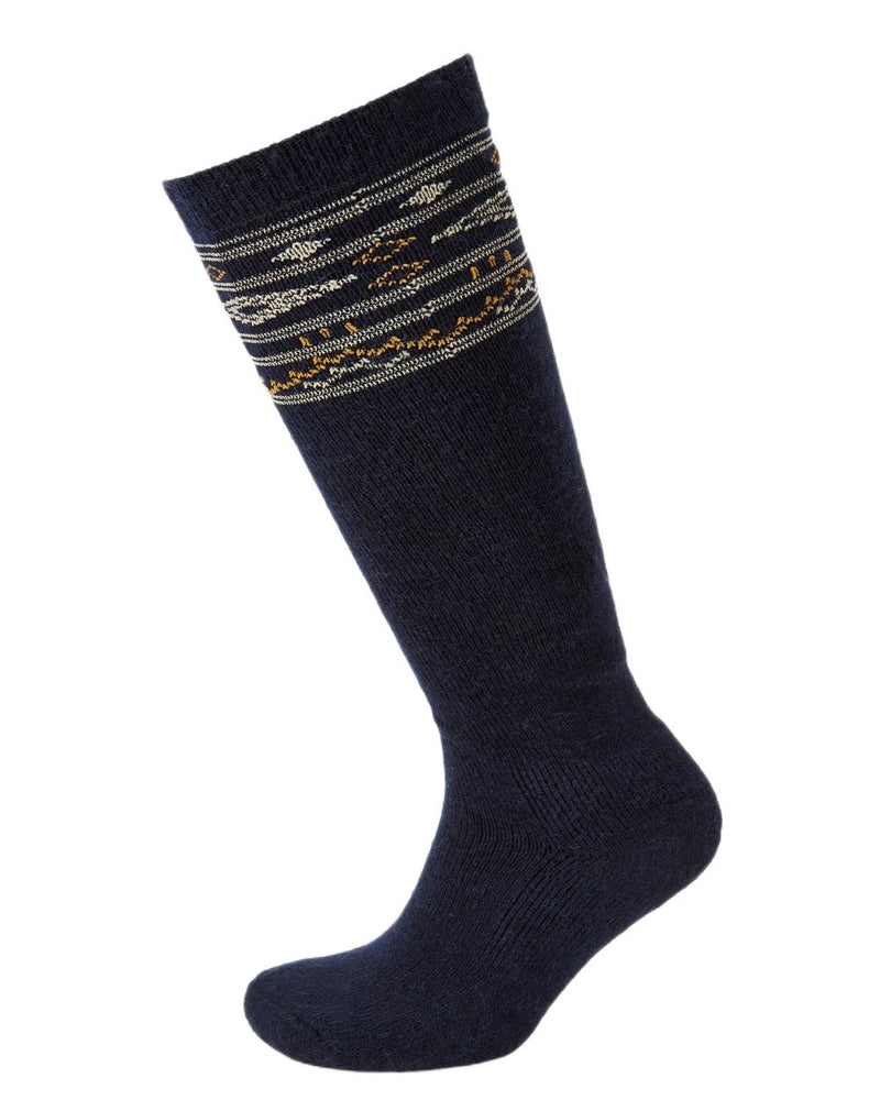 Navy Coloured Dubarry Rolestown Fair Isle Alpaca Socks on white background 