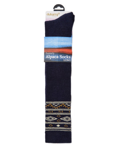 Navy Coloured Dubarry Rolestown Fair Isle Alpaca Socks on white background #colour_navy