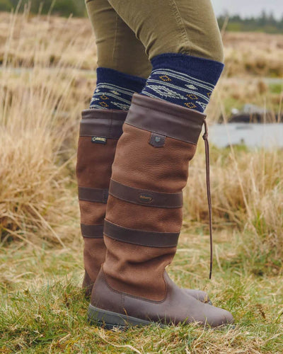 Navy Coloured Dubarry Rolestown Fair Isle Alpaca Socks on outdoor background #colour_navy