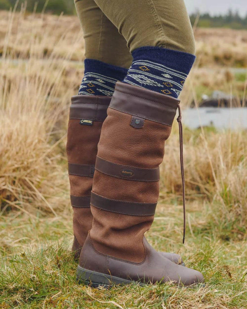 Navy Coloured Dubarry Rolestown Fair Isle Alpaca Socks on outdoor background 