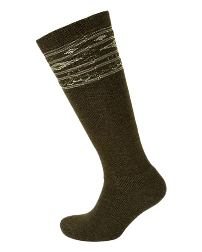 Olive Coloured Dubarry Rolestown Fair Isle Alpaca Socks on white background #colour_olive