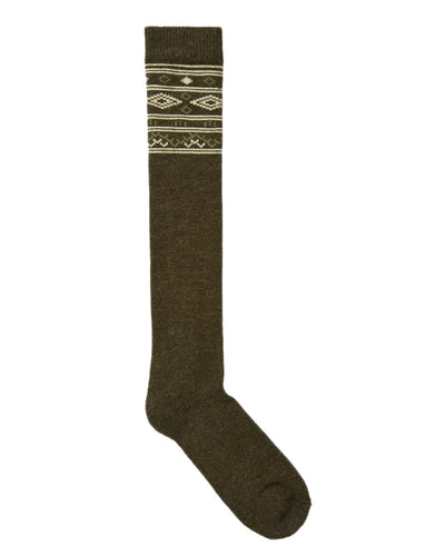 Olive Coloured Dubarry Rolestown Fair Isle Alpaca Socks on white background #colour_olive