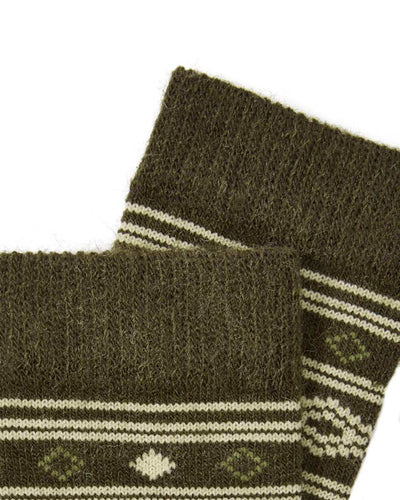 Olive Coloured Dubarry Rolestown Fair Isle Alpaca Socks on white background #colour_olive