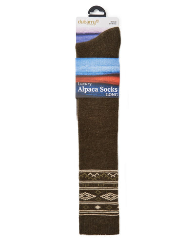 Olive Coloured Dubarry Rolestown Fair Isle Alpaca Socks on white background #colour_olive