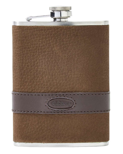 Walnut coloured Dubarry Rugby Hip Flask on white background #colour_walnut