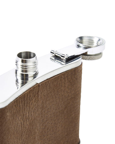 Walnut coloured Dubarry Rugby Hip Flask on white background #colour_walnut