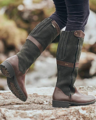 Black Brown coloured Dubarry Womens Sligo Country Boots on rock background #colour_black-brown