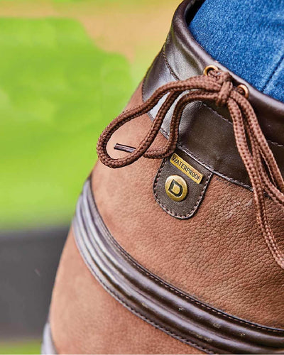 Brown coloured Dublin Husk Boots II on blurry background #colour_brown