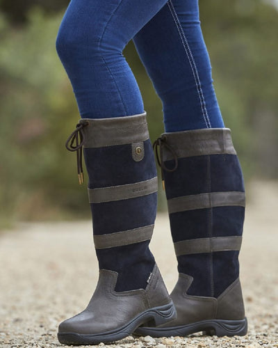 Charcoal Navy coloured Dublin River Boots III on road background #colour_charcoal-navy