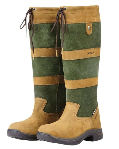 Dark Brown Green coloured Dublin River Boots III on grassy background #colour_dark-brown-green