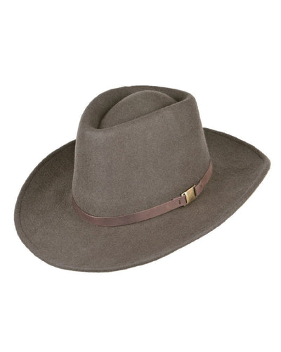 Olive coloured Heather Eden Wool Felt Aussie Hat on white background #colour_olive