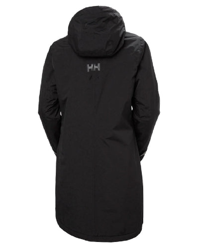 Black coloured Helly Hansen Adore Ladies Insulated Rain Coat on white background #colour_black