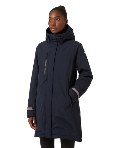 Navy coloured Helly Hansen Adore Ladies Insulated Rain Coat on white background #colour_navy