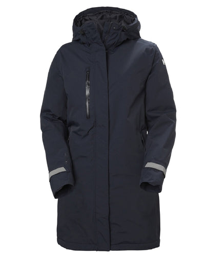 Navy coloured Helly Hansen Adore Ladies Insulated Rain Coat on white background #colour_navy