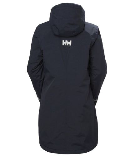 Navy coloured Helly Hansen Adore Ladies Insulated Rain Coat on white background #colour_navy