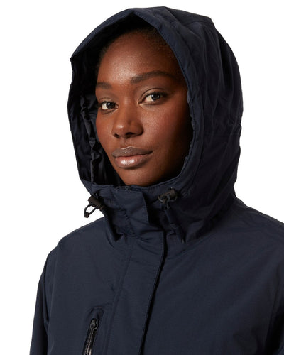 Navy coloured Helly Hansen Adore Ladies Insulated Rain Coat on white background #colour_navy