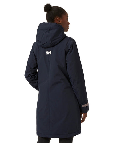 Navy coloured Helly Hansen Adore Ladies Insulated Rain Coat on white background #colour_navy