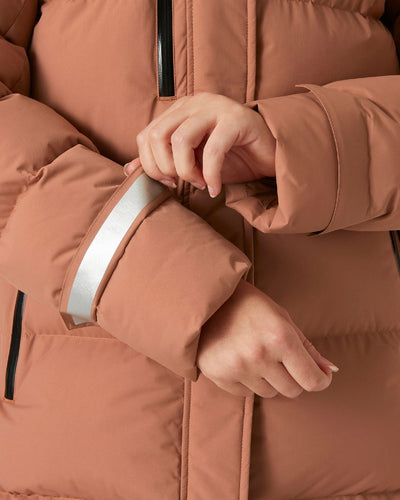 Cedarwood Coloured Helly Hansen Adore Ladies Puffy Parka on white background #colour_cedarwood