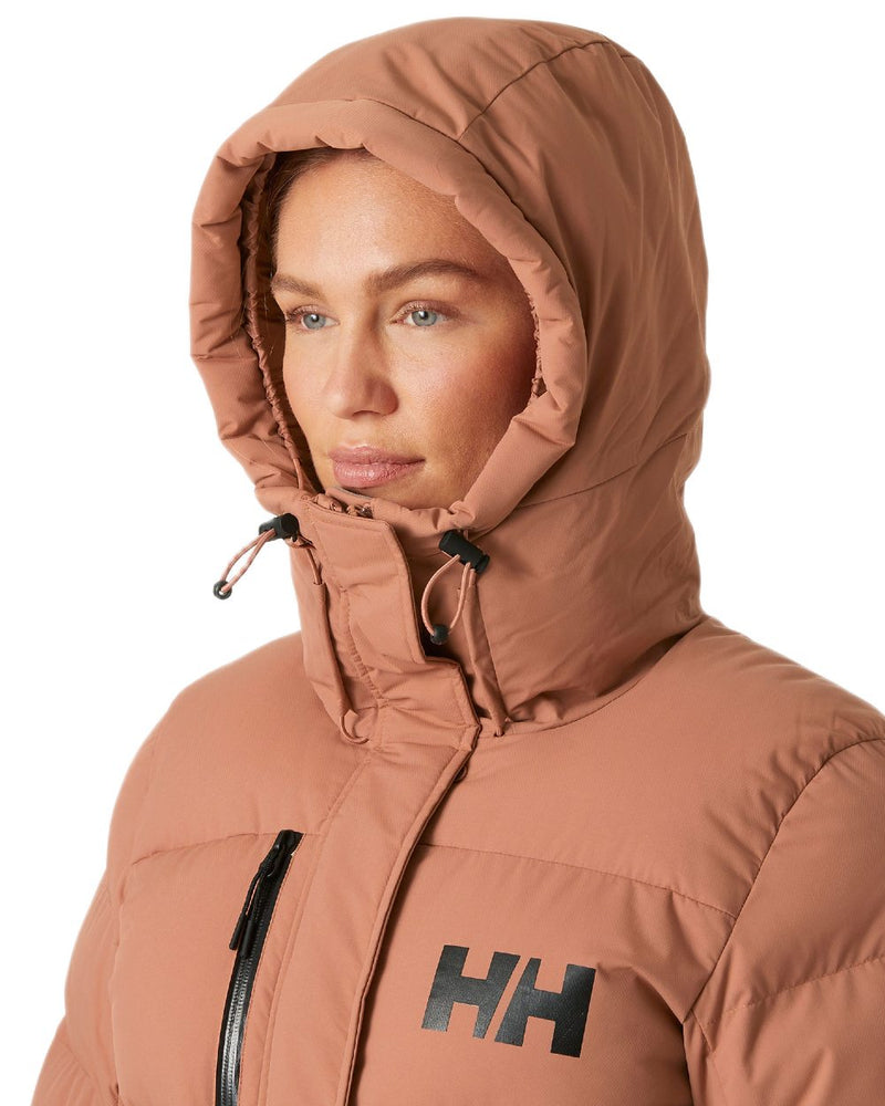 Cedarwood Coloured Helly Hansen Adore Ladies Puffy Parka on white background 