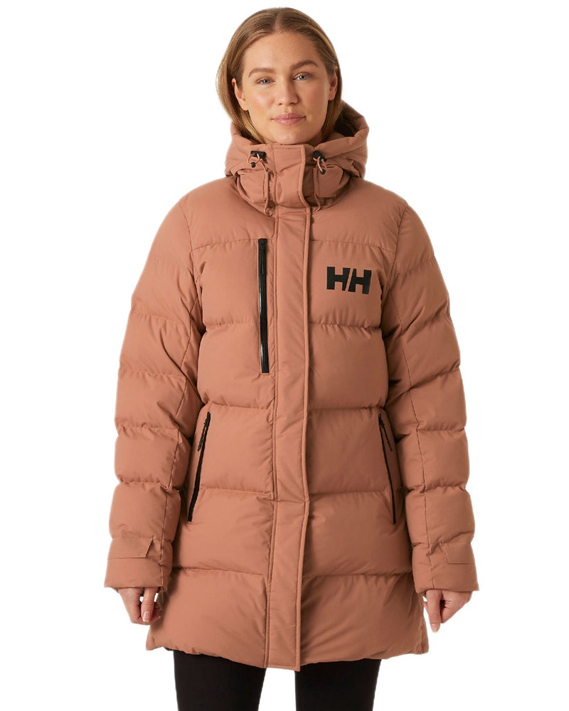 Cedarwood Coloured Helly Hansen Adore Ladies Puffy Parka on white background 