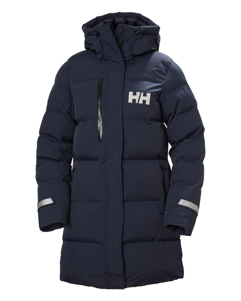 Navy Coloured Helly Hansen Adore Ladies Puffy Parka on white background 