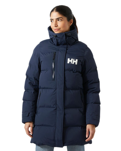 Navy Coloured Helly Hansen Adore Ladies Puffy Parka on white background #colour_navy