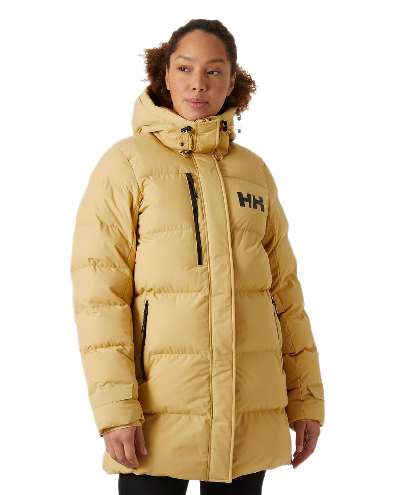 Sand Coloured Helly Hansen Adore Ladies Puffy Parka on white background 
