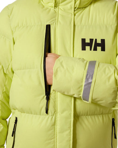 Sunny Lime Coloured Helly Hansen Adore Ladies Puffy Parka on white background #colour_sunny-lime