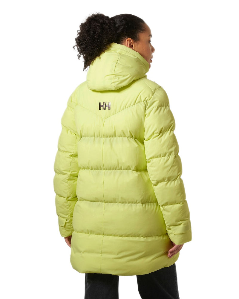 Sunny Lime Coloured Helly Hansen Adore Ladies Puffy Parka on white background 