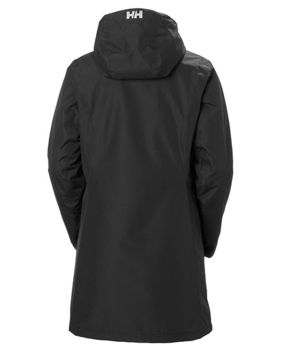 Black coloured Helly Hansen Long Belfast Ladies Winter Jacket on white background #colour_black