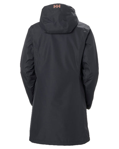 Ebony coloured Helly Hansen Long Belfast Ladies Winter Jacket on white background #colour_ebony