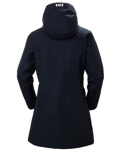 Navy coloured Helly Hansen Long Belfast Ladies Winter Jacket on white background #colour_navy