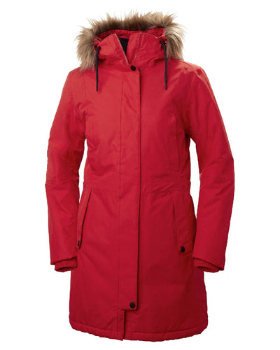 Red coloured Helly Hansen Mayen Ladies Parka on white background #colour_red