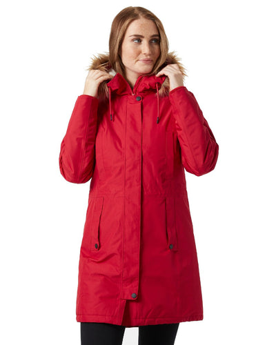 Red coloured Helly Hansen Mayen Ladies Parka on white background #colour_red