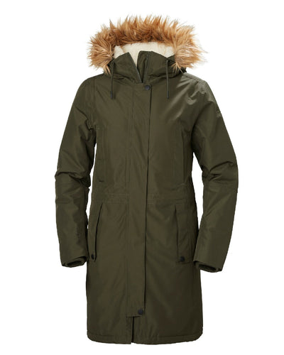 Utility Green coloured Helly Hansen Mayen Ladies Parka on white background #colour_utility-green