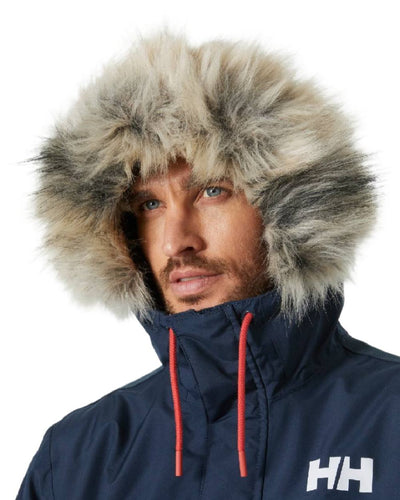 Navy coloured Helly Hansen Mens Coastal 3.0 Parka on white background #colour_navy